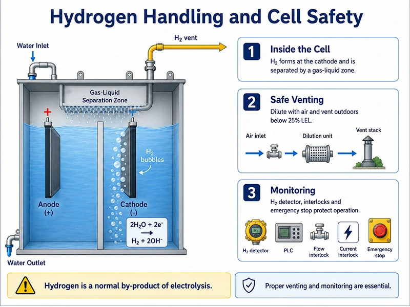 Hydrogen handling and safety in an electrochemical cell