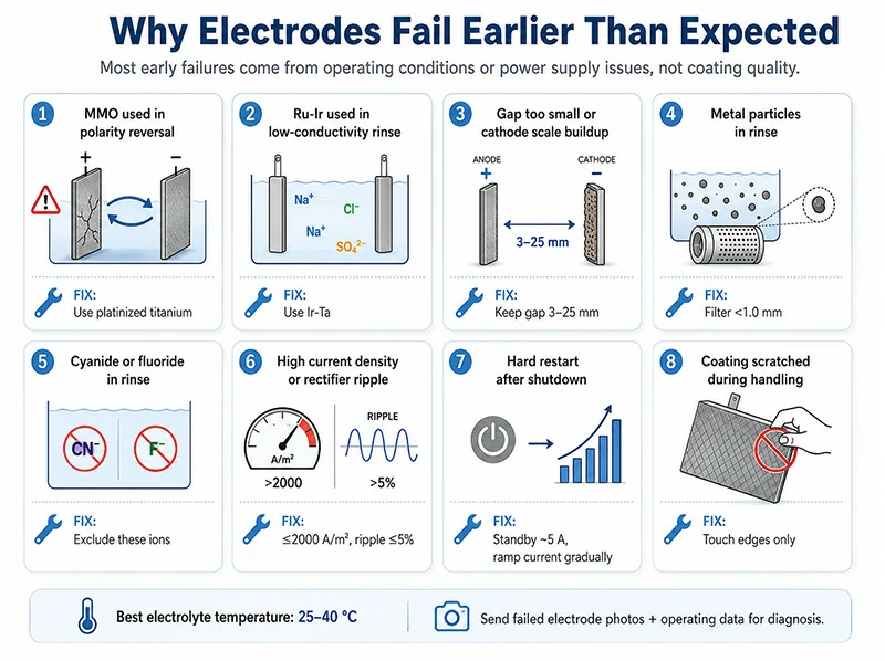 Common causes of premature EDI titanium electrode failure