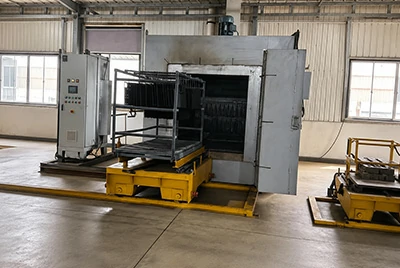 Titanium anodes entering a heat-treatment furnace